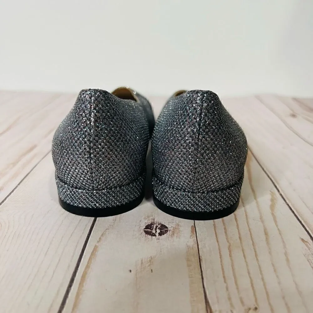 Stuart Weitzman Sleek Flat Gunmetal Silver Pewter Sparkle Glitter Flats NEW! Sz